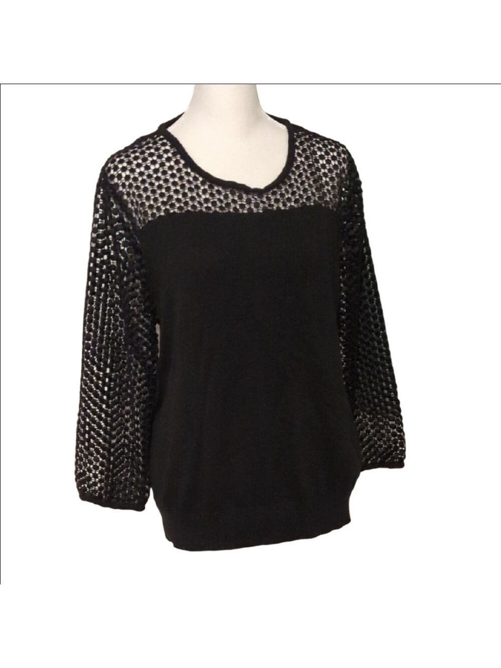 Ann Taylor Loft Black Knit Top Large See Through Sleeves